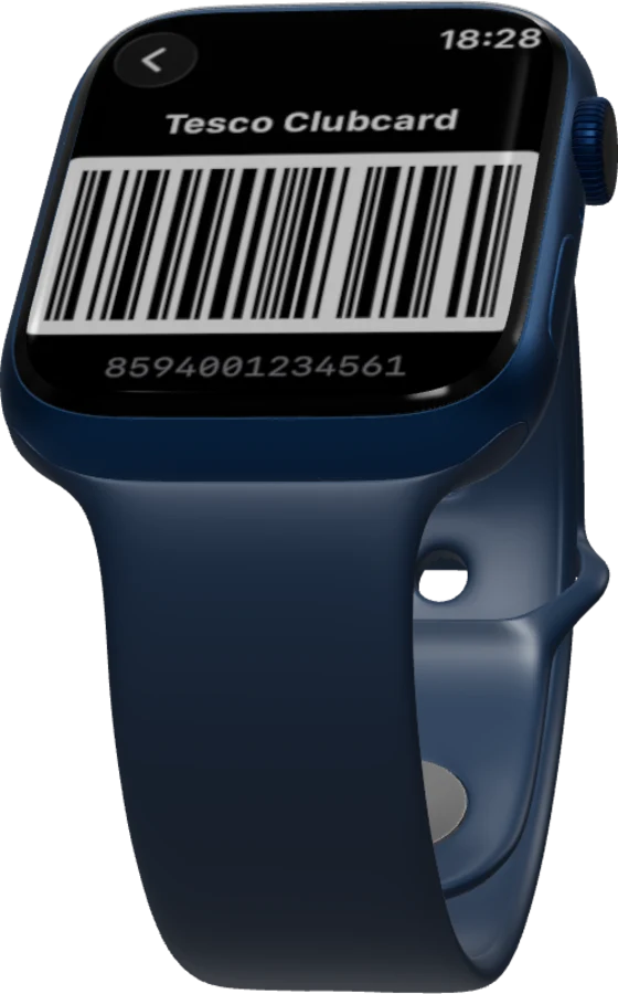 Karta Tesco s čárovým kódem na Apple Watch